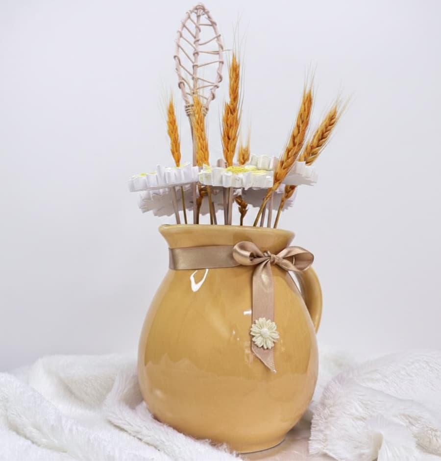 Jarra Cerâmica "Mostarda" com Margaridas e Trigo