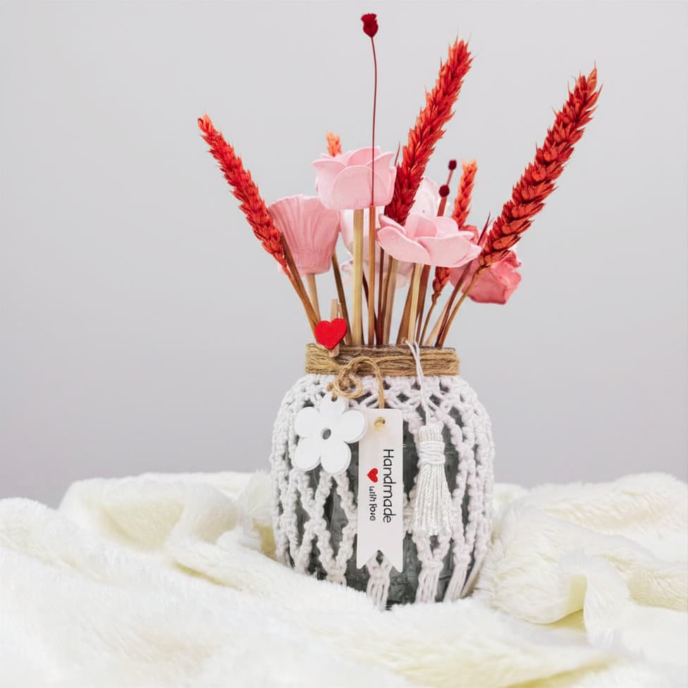 Vaso Macramé "Boho Love" com Flores Silvestres