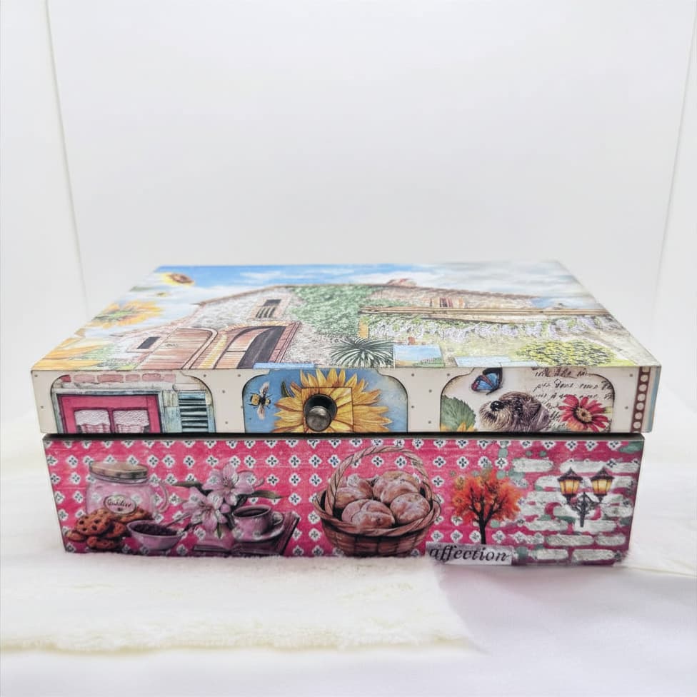 Caixa de Chá  madeira com papel scrapbook "Affection" — vista 2