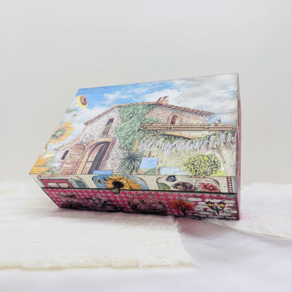 Caixa de Chá  madeira com papel scrapbook "Affection" — vista 3