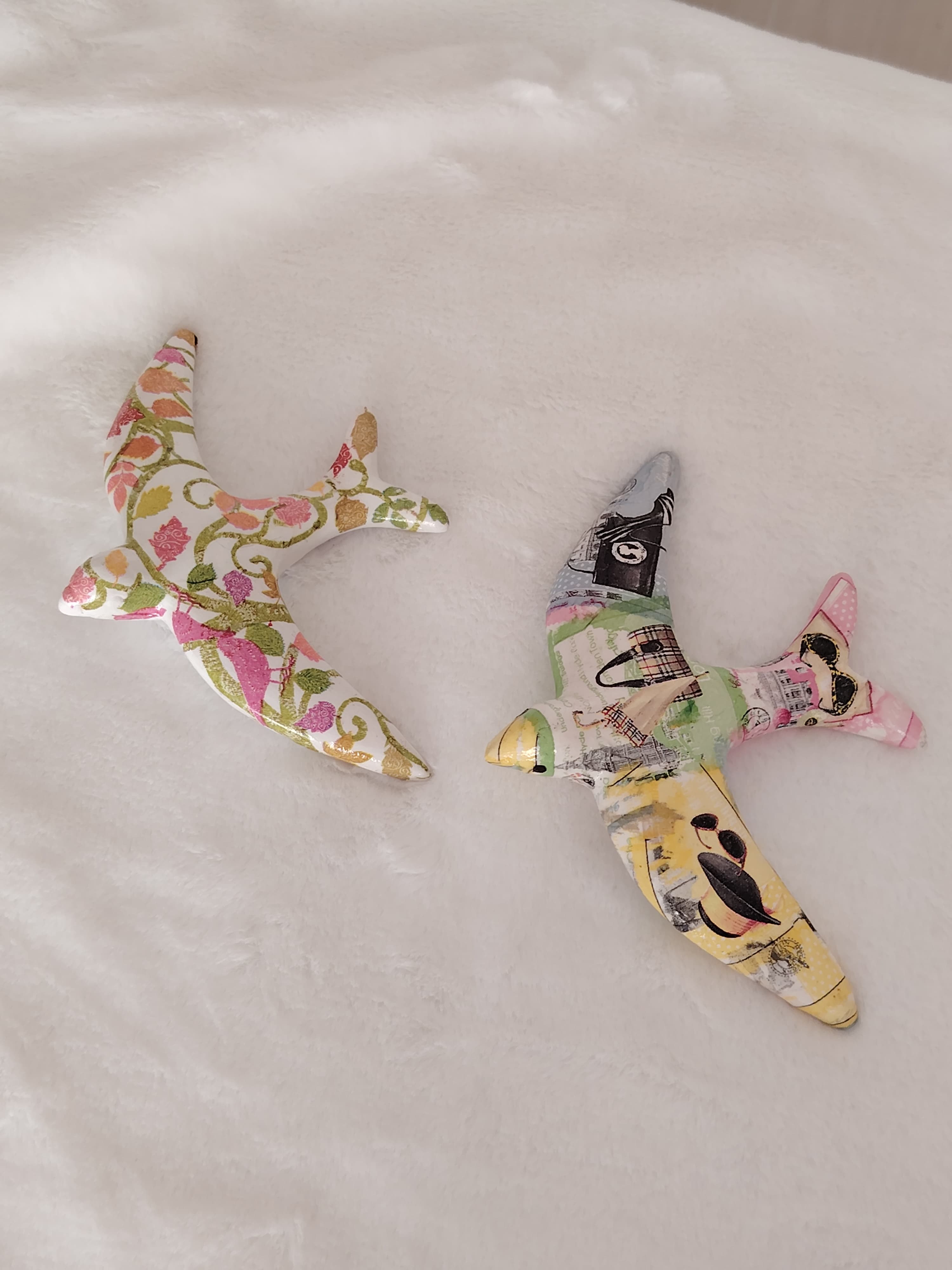 Andorinhas com técnica decoupage